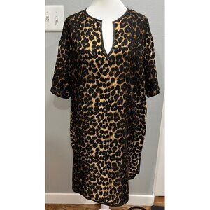 LAFAYETTE 148 Leopard Print Dress, Leather Accent, Short Sleeve, Size 14